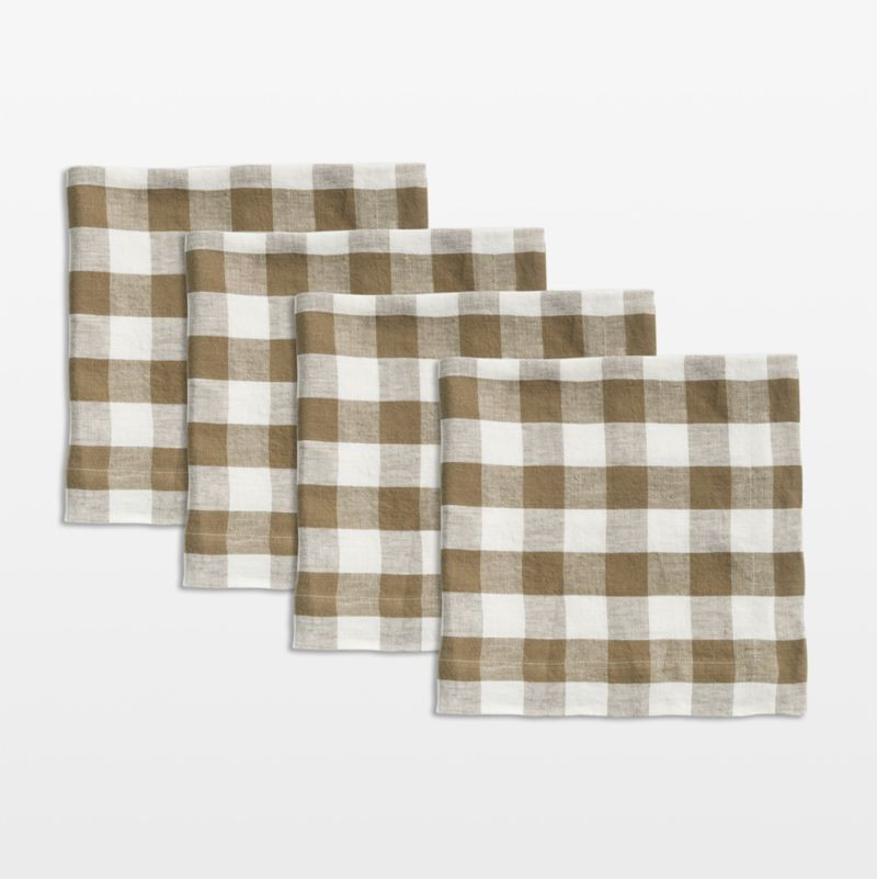 Marin Sage Green Gingham Linen Napkin, Set of 4 | Crate & Barrel | Crate & Barrel
