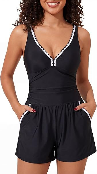 Smismivo Swim Rompers for Women One Piece Tummy Control Swimsuits Modest Full Coverage Bathing Su... | Amazon (US)