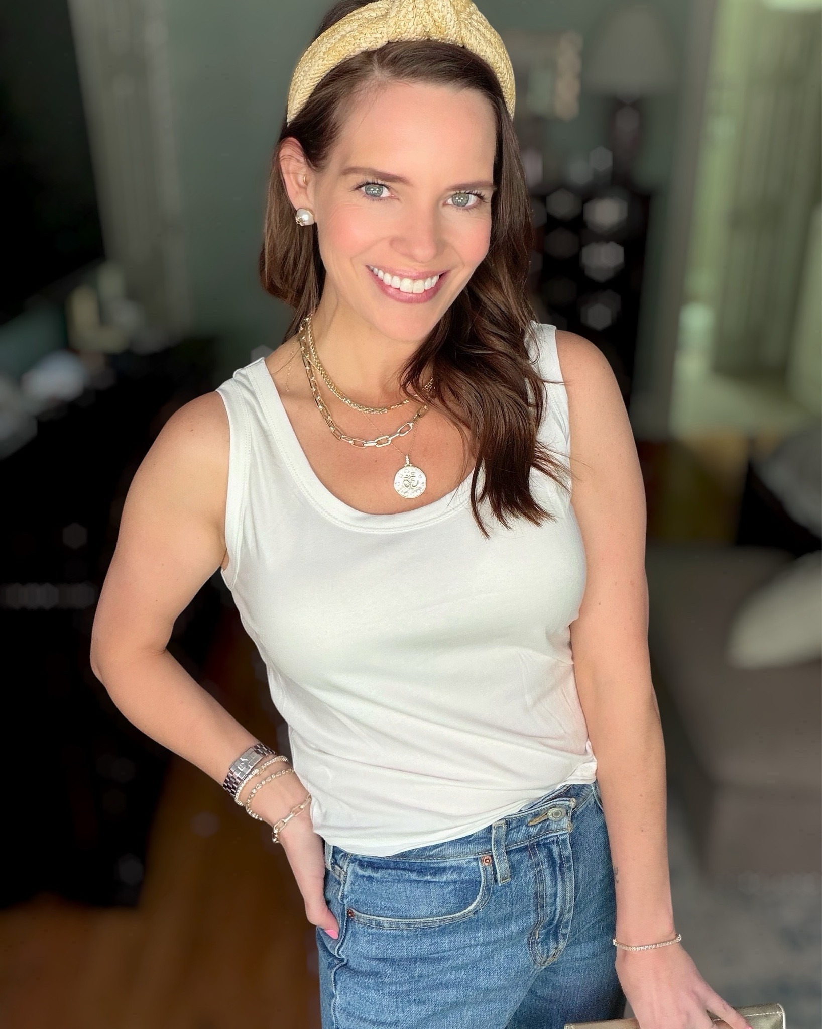 Everyday Neutral Outfit + Gold Jewelry Stack ✨🤍


An easy everyday look I keep reaching for 🤍 This neutral tank + high-waisted wide leg jeans combo is so effortless and flattering, and I dressed it up with layered gold jewelry, a raffia headband, and a chic metallic clutch ✨

The jewelry stack really pulls it all together—mixing dainty and bold pieces for that elevated, put-together feel without trying too hard. Perfect for casual days, lunch dates, or even a laid-back night out!

casual outfit ideas, neutral outfit inspo, wide leg jeans outfit, everyday mom style, gold jewelry stack, layered necklaces trend, raffia headband outfit, chic casual style, amazon fashion finds ✨

#LTKootd #LTKOver40 #LTKmomlife