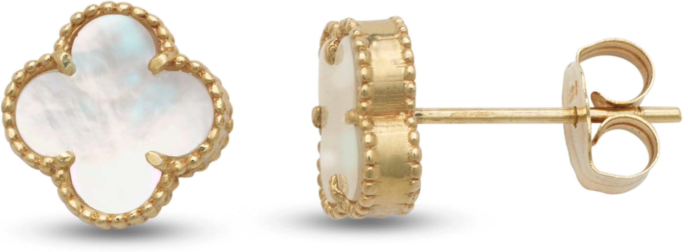 JewelryWeb - Solid 14k Yellow Gold Beaded Four-Leaf Clover Earrings - 10mm - Green Jade Clover Ea... | Amazon (US)