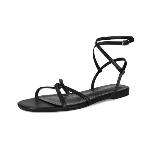 SOVANYOU Black Strappy Sandals for Women Flat Sandals Dressy Cute Summer Sandal Comfortable Open Toe Strappy Flat Sandal | Amazon (US)
