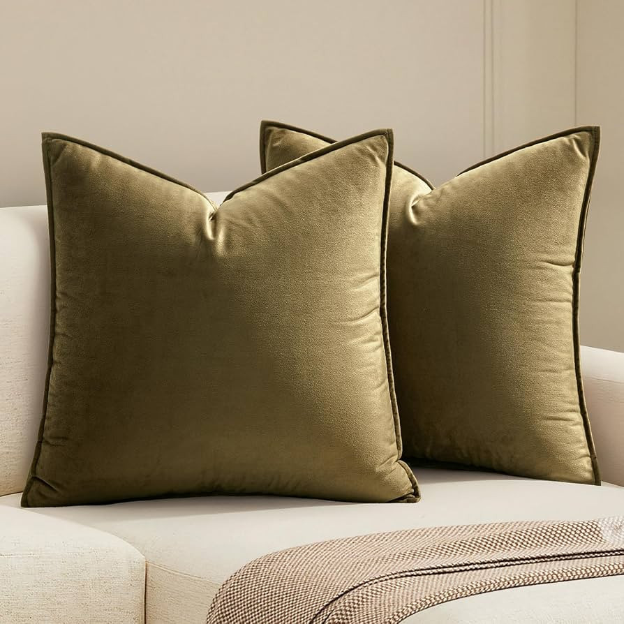 MIULEE Olive Green Velvet Throw Pillow Covers 20x20 Soft Decorative Solid Square Cushion Cases Pa... | Amazon (US)