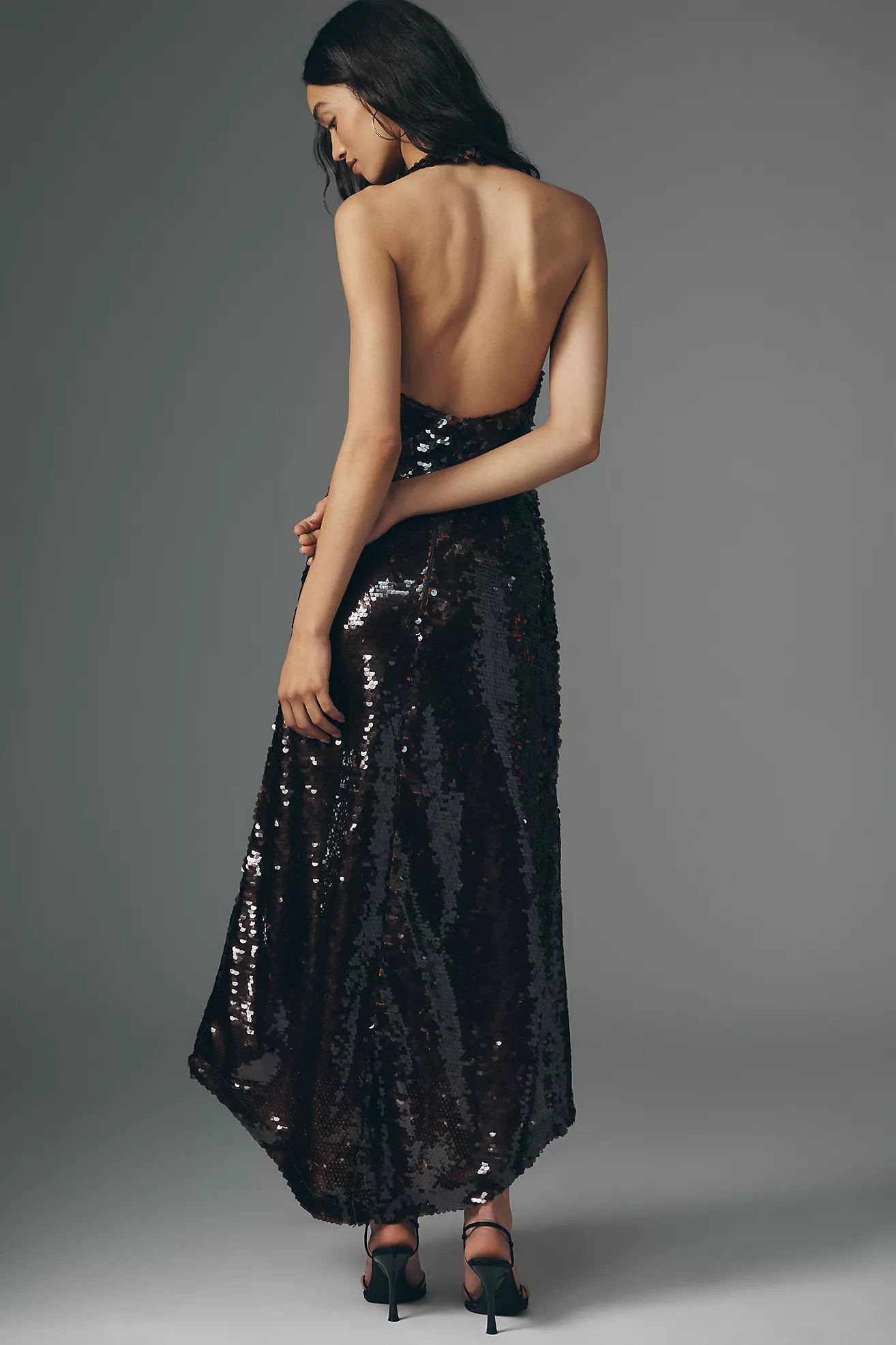 Maude Greta Halter Sequin Midi Dress | Anthropologie (US)