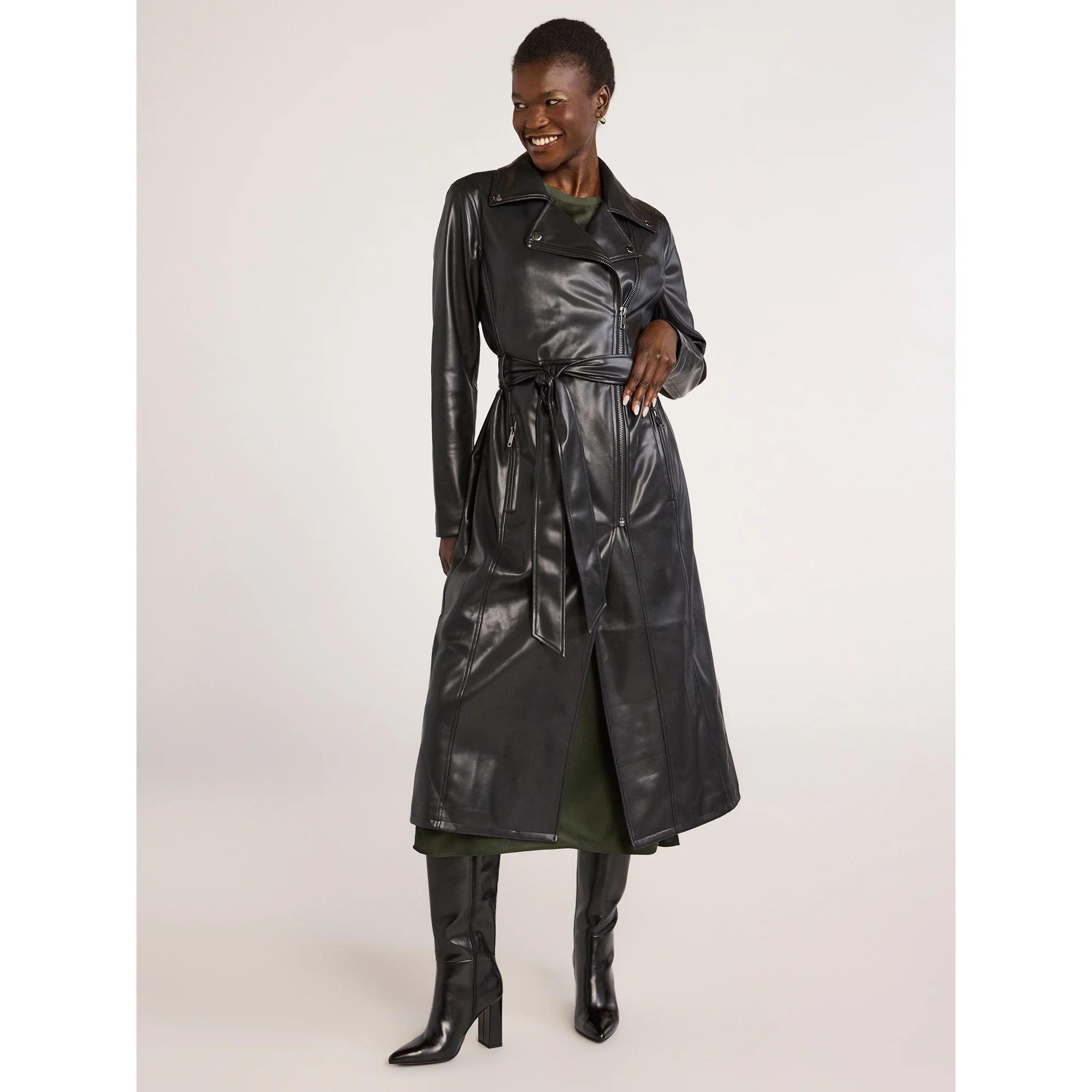 Scoop Women’s Faux Leather Moto Trench Coat, Sizes XS-XXL | Walmart (US)