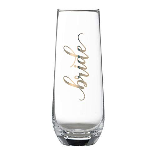 Lillian Rose Gold Bride Stemless Champagne Glass, 1 Count (Pack of 1), Clear | Amazon (US)