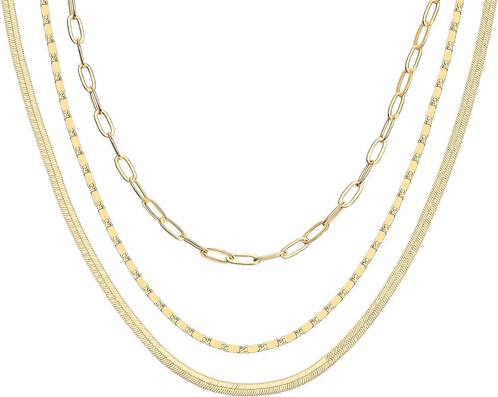 PAVOI 14K Gold Plated Dainty Layering Necklaces for Women | Snake Chain, Curb Link, Paperclip Layere | Amazon (US)