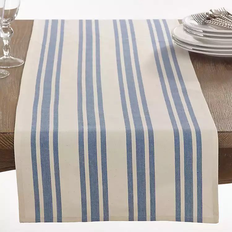 Blue Thick Stripe Oblong Table Runner | Kirkland's Home