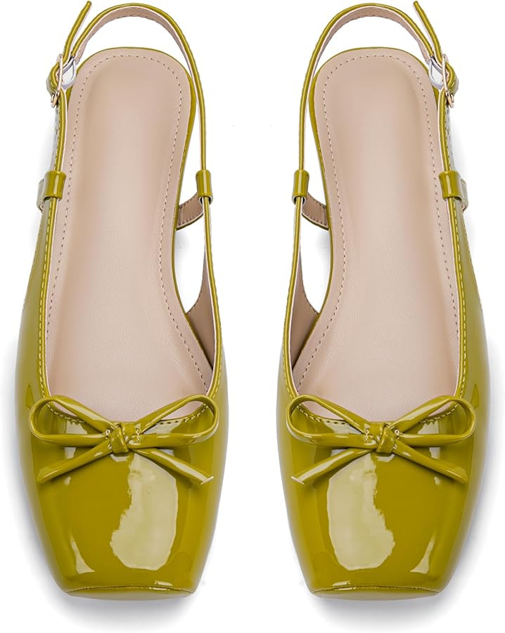 Women's Ballet Flats Slingbacks Square Toe Bow Knit Dressy Flat Shoes with Ankle Buckles Satin | Amazon (US)