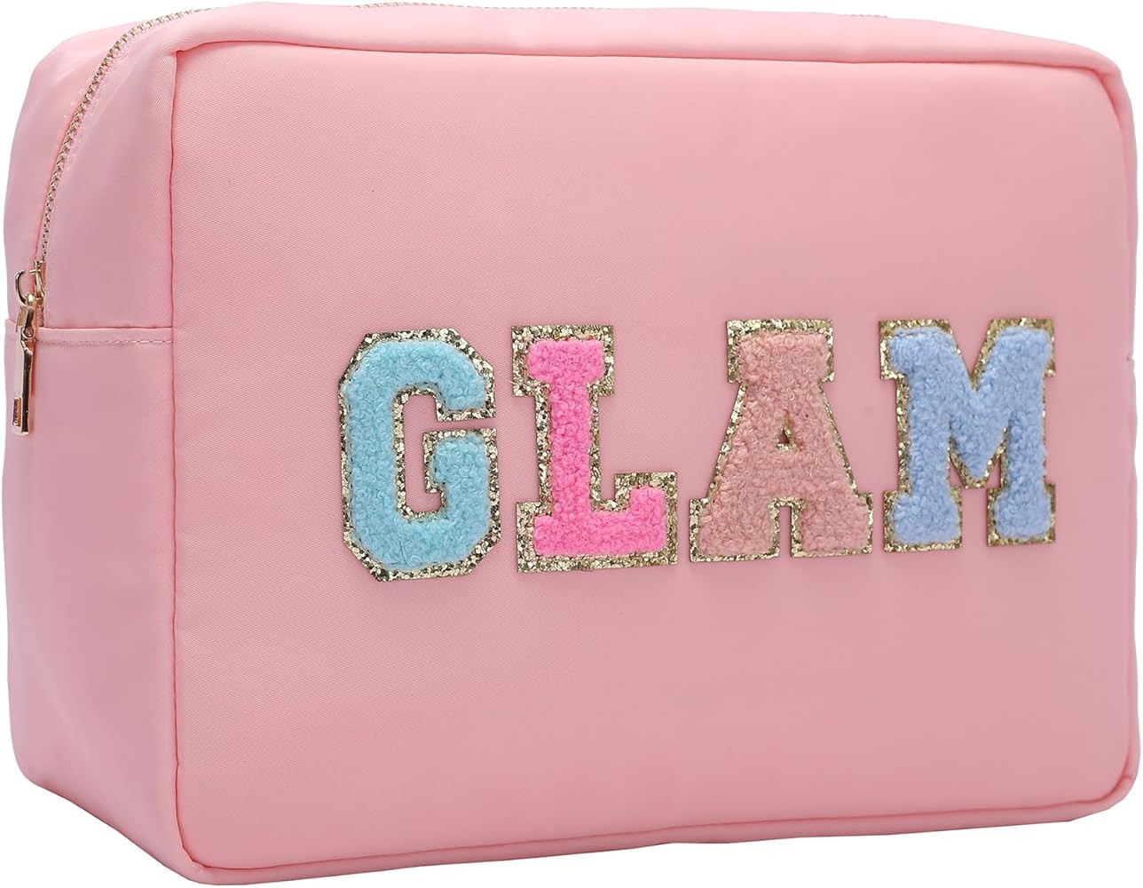 Preppy Patch Makeup Bags Glitter Letters Travel Cosmetic Pouch Nylon Waterproof Toilerty Bags for... | Amazon (US)