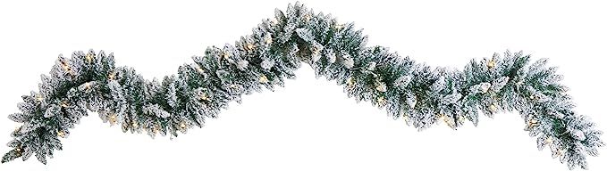 9ft. Flocked Artificial Christmas Garland with 50 Warm White LED Lights | Amazon (US)