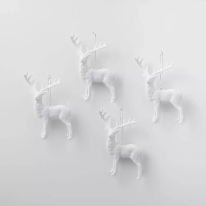 4ct Flocked Deer Christmas Ornament Set White - Wondershop™ | Target