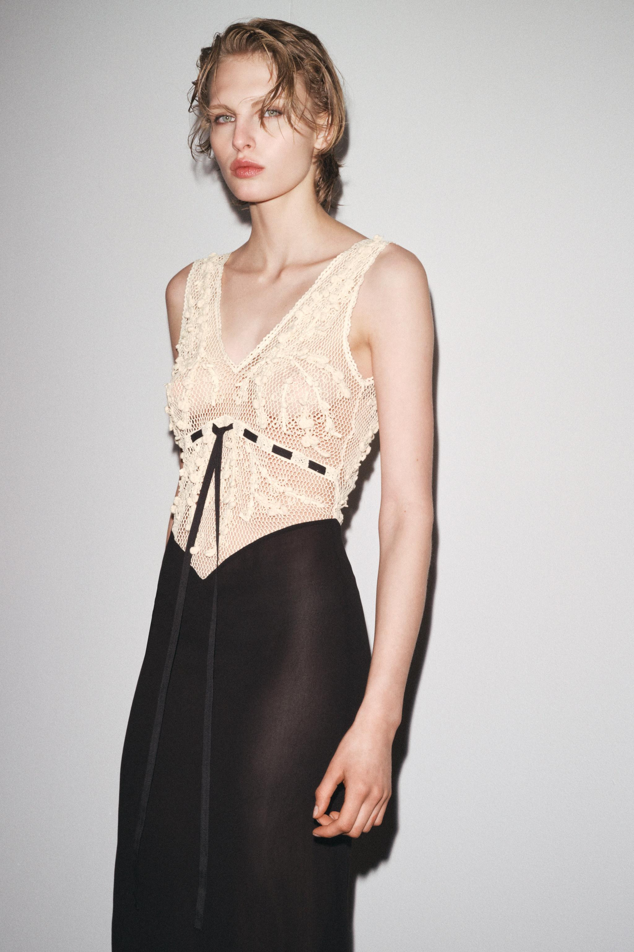 BEADED TEXTURED COMBINATION DRESS | Zara US