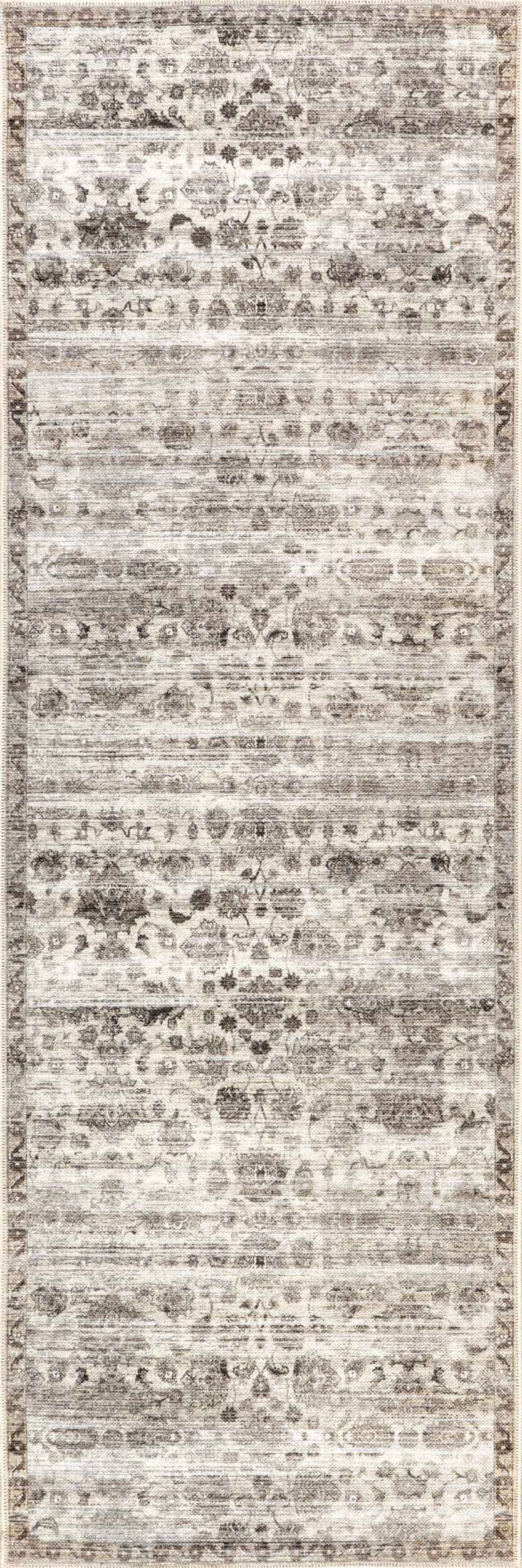 Taupe Louisa Vintage Floral Washable 2' 6"" x 8' rug | Rugs USA
