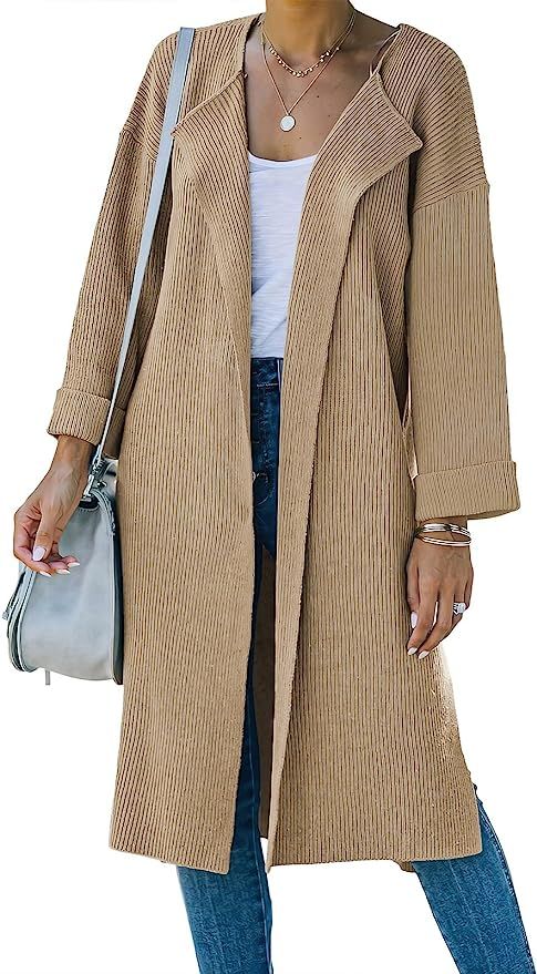ANRABESS Women’s Open Front Cardigan 3/4 Sleeve Draped Lapel Loose Boyfriend Slouchy Knitted Sl... | Amazon (US)