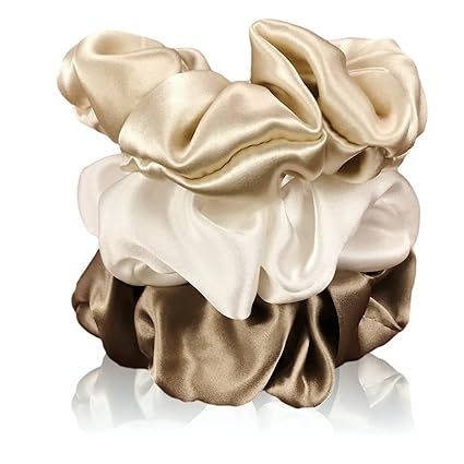 Celestial Silk Mulberry Silk Scrunchies for Hair (Large, Taupe, Dark Taupe, Ivory) | Amazon (US)