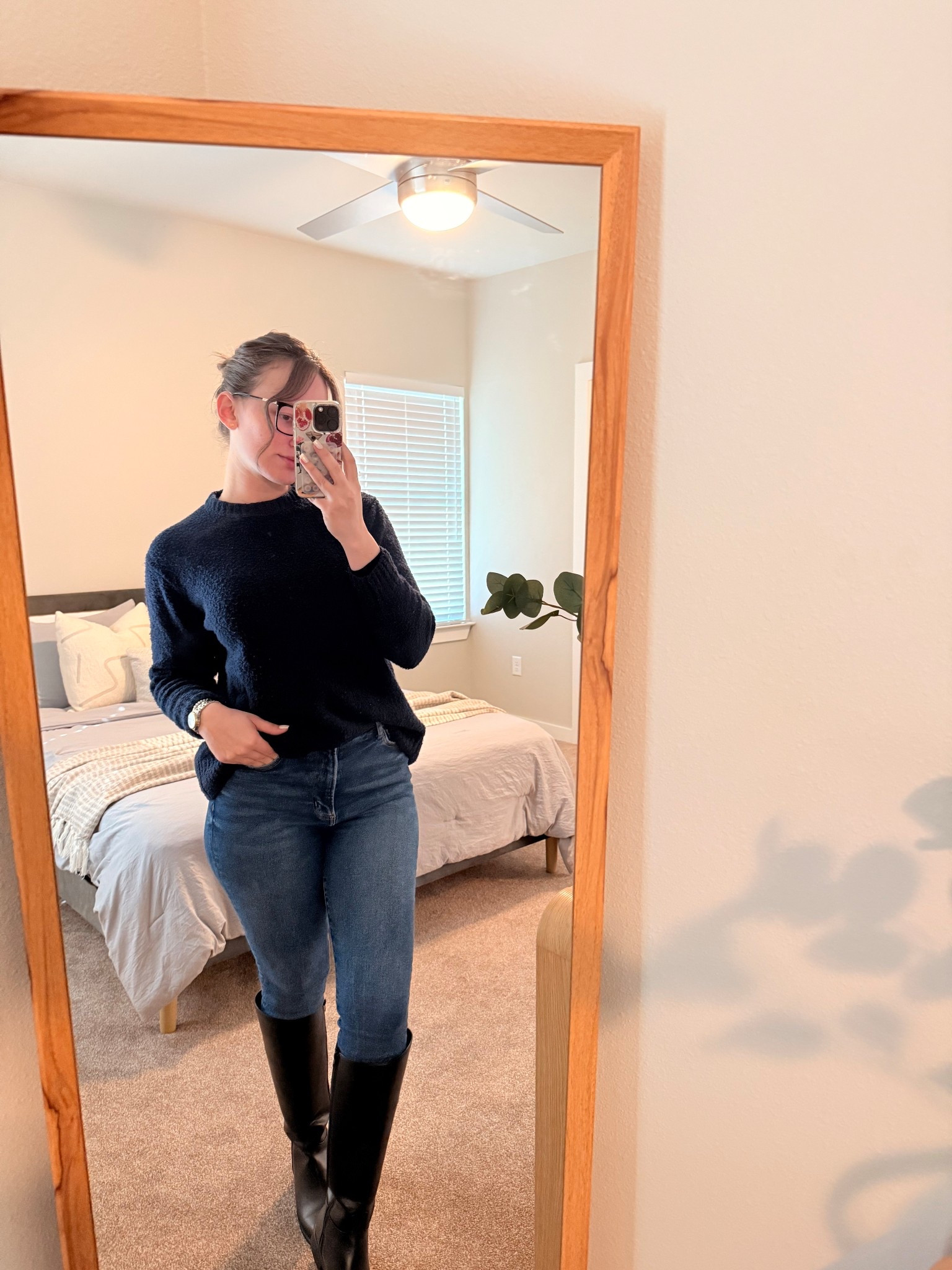 Casual fall outfit blue jeans black boots and blue sweaterr

#LTKHoliday #LTKFindsUnder100 #LTKShoeCrush