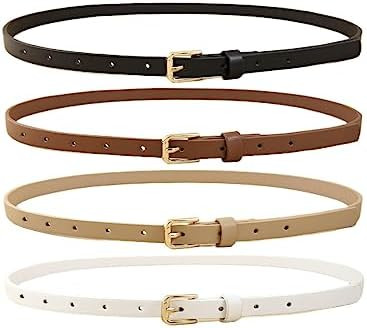 4 Pack Women Skinny Belts for Jeans Dress Thin Waist Belt for Ladies | Amazon (US)