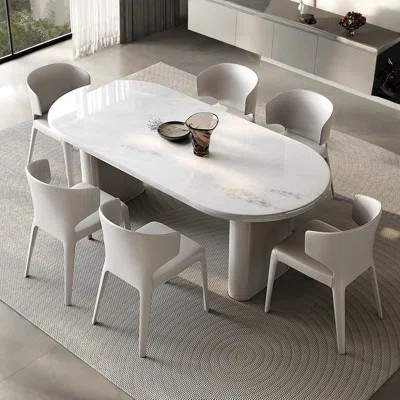 Modern White Oval Marble Dining Table Set | Wayfair North America