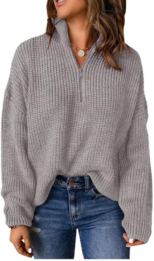EVALESS Quarter Zip Sweaters for Women Waffle Kint Long Sleeve Pullover Sweater Business Casual O... | Amazon (US)
