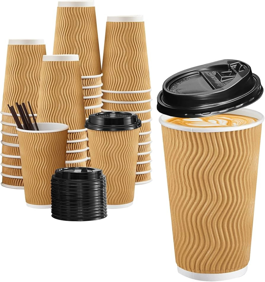 80 Pack 16 OZ Disposable Coffee Cups with Lids and Straws, Insulated Paper Coffee Cups with Lids,... | Amazon (US)