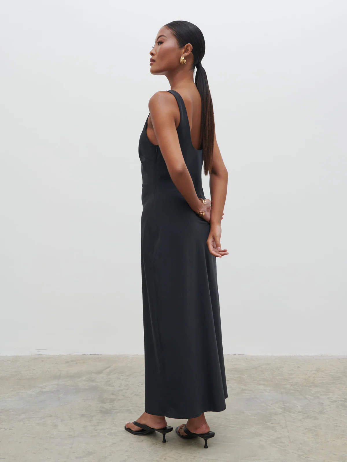 Evelyn Satin Slip Midaxi Dress - Black | Pretty Lavish (UK)