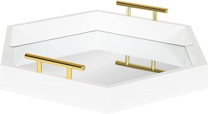 Kate and Laurel Lipton Modern Hexagon Mirrored Tray, 18 x 18, White and Gold, Midcentury Decorati... | Amazon (US)