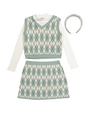 3pc Girls Sweater Vest And Skirt Set With Headband | Marshalls
