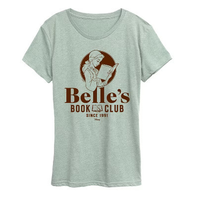 Women's Disney Princess Belle's Book Club Short Sleeve Graphic T-Shirt - Heather Sea Foam - 2 X-Large | Target