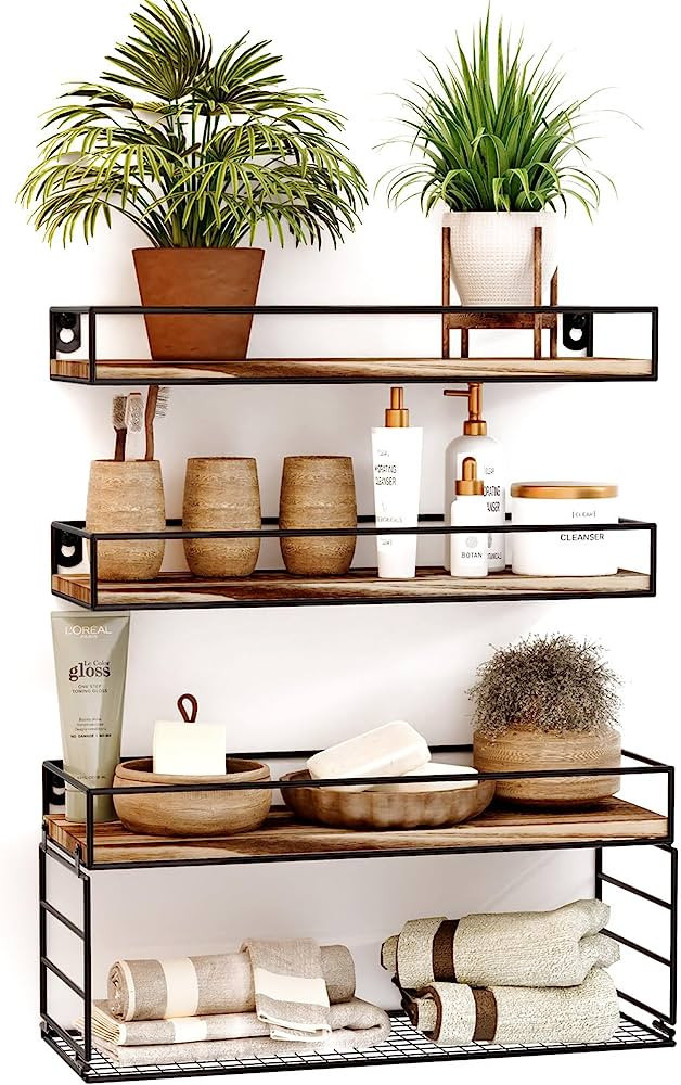 Oxendon Bathroom Floating Shelves with Paper Basket, Farmhouse Bathroom Shelves Over Toilet Small... | Amazon (US)