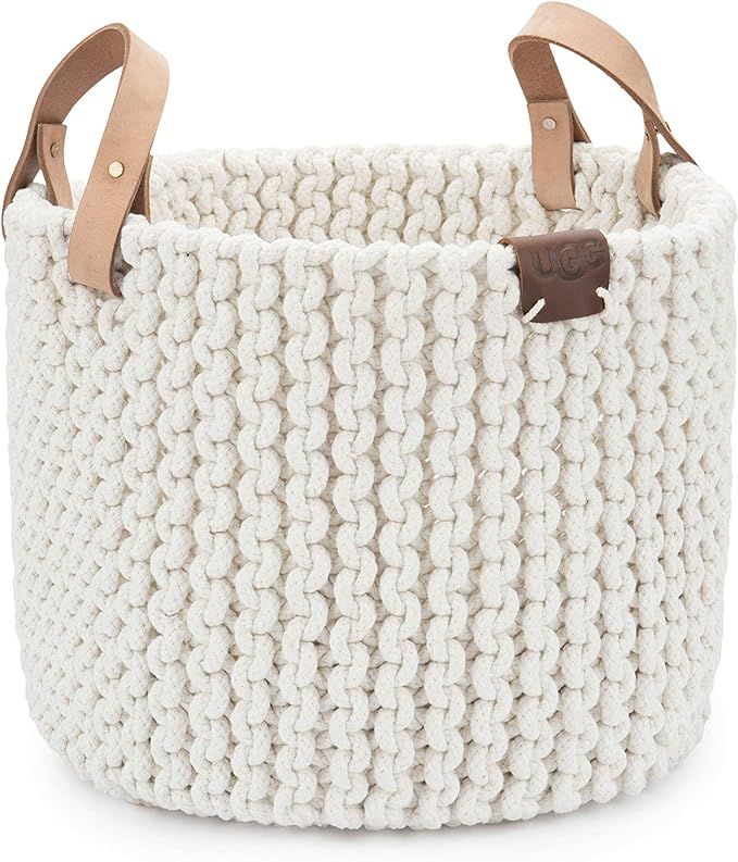UGG Tulum Handmade Cotton Rope Storage Basket with Leather Handles, Natural, Medium | Amazon (US)