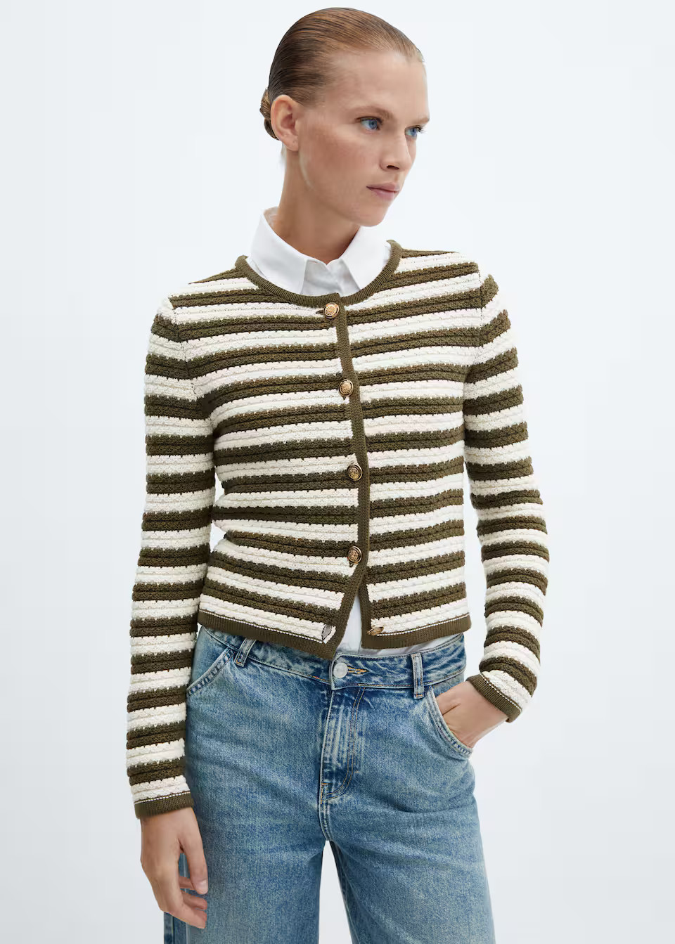 Striped cardigan with jewel buttons | MANGO (US)