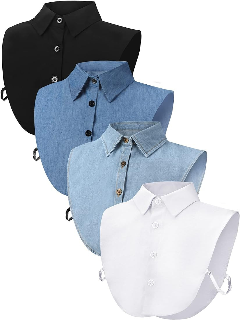 4 Pieces Fake Collar Detachable Dickey Collar Half Shirts Round Collar Blouse False Collar Top fo... | Amazon (US)