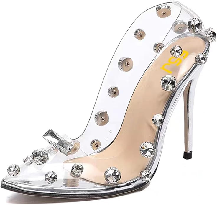 FSJ Women Studded Pointed Toe Transparent Pumps High Heels Shoes with Cute Bowknot US Size 4-15 M | Amazon (US)