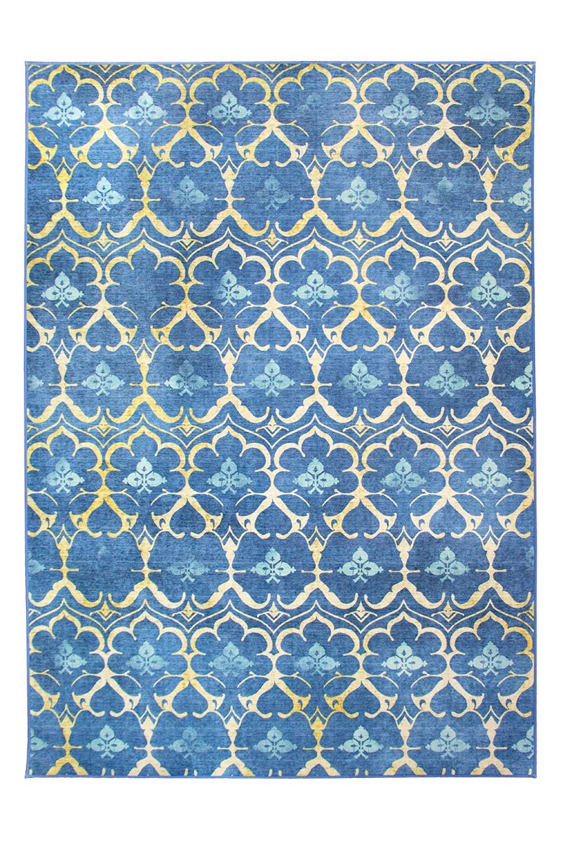 Leilani Damask Blue Washable Rug | My Magic Carpet