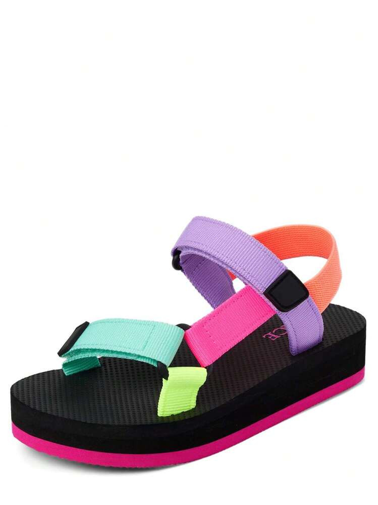 The Children's PLACE Girls Colorblock Webbed Sandals Black Tie Dye Neon Pink Purple Blue | SHEIN