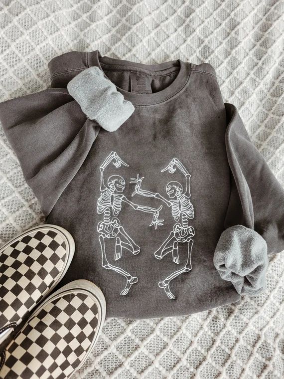 Dancing Skeleton Sweatshirt Skeleton Embroidered Sweatshirt - Etsy | Etsy (US)