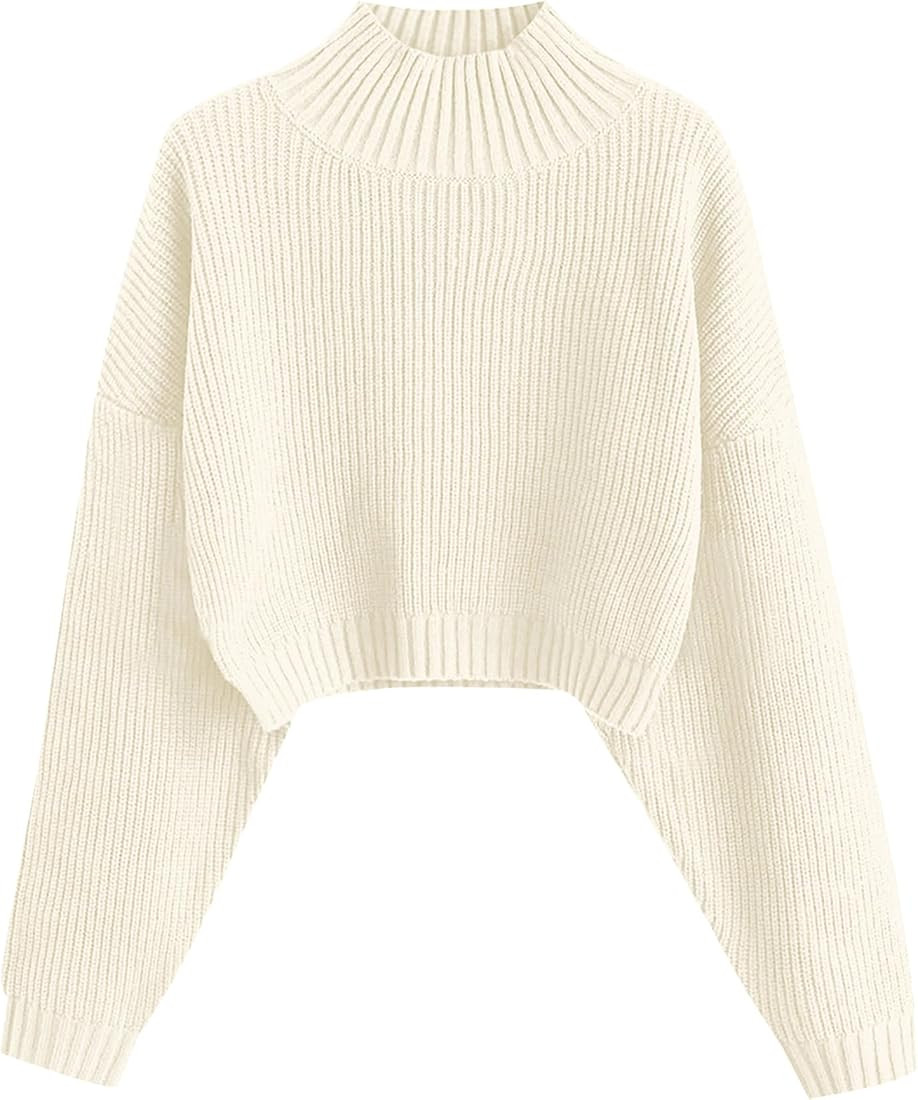 ZAFUL Women's Cropped Turtleneck Sweater Lantern Sleeve Ribbed Knit Pullover Sweater Jumper | Amazon (US)