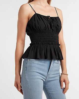 Smocked Waist Tie Front Peplum Cami | Express