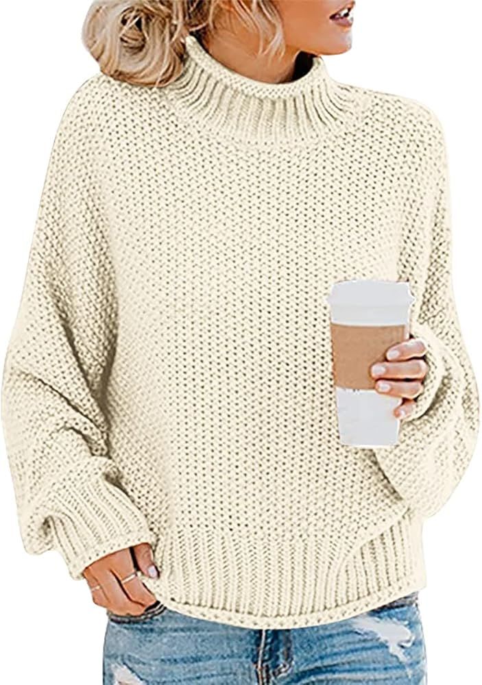 ANRABESS Women's Turtleneck Oversized Sweaters Batwing Long Sleeve Pullover Loose Chunky Knit Tops | Amazon (US)