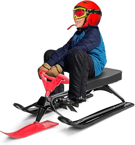 Costzon Snow Racer Sled, Ski Sled with Steering Wheel & Twin Brakes, Durable Steel Frame, Great W... | Amazon (US)