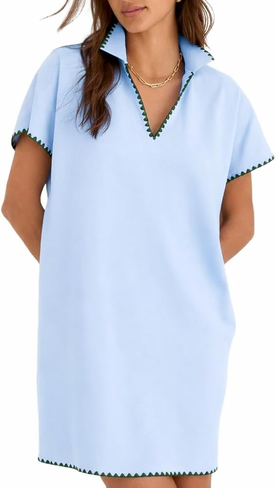 VAOYIU Summer Polo Shirt Dress for Women Casual Short Sleeve Sundress with Contrast Scalloped Tri... | Amazon (US)