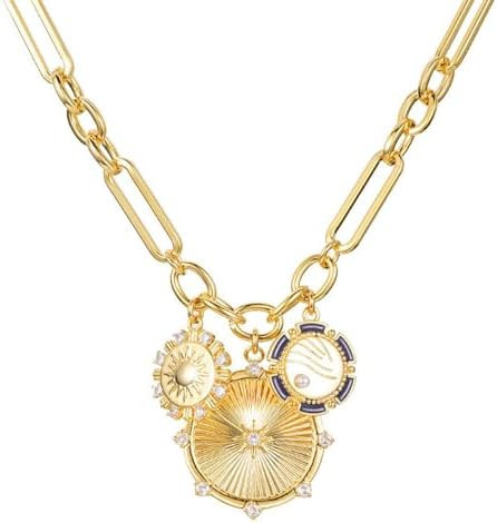 HETICA Chunky Gold-Plated Necklace for Women Heart Pendants Necklace Sun Flower Necklace Fashion ... | Amazon (US)