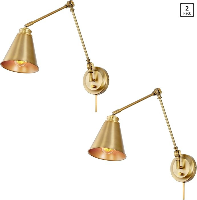 Kira Home Ellis 18" Vintage Industrial Swing Arm Wall Lamp - Plug in/Wall Mount + Cord Covers, Wa... | Amazon (US)