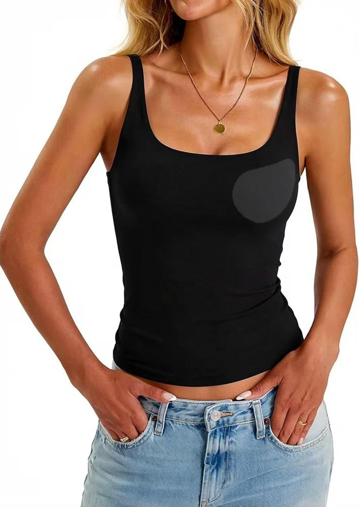 Built in Bra Tank Tops for Women, Adjustable Straps Padded Camisoles, Square Neck Seamless Fitted... | Amazon (US)