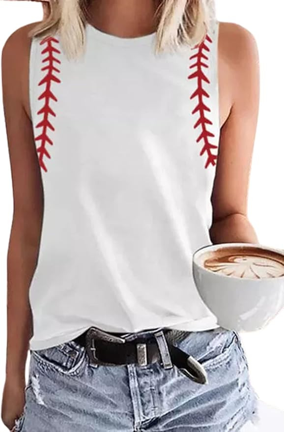 Baseball O-Neck Tank Women Print Baseball Tanks Cute Workout Graphic Casual Summer Sleeveless Ves... | Amazon (US)