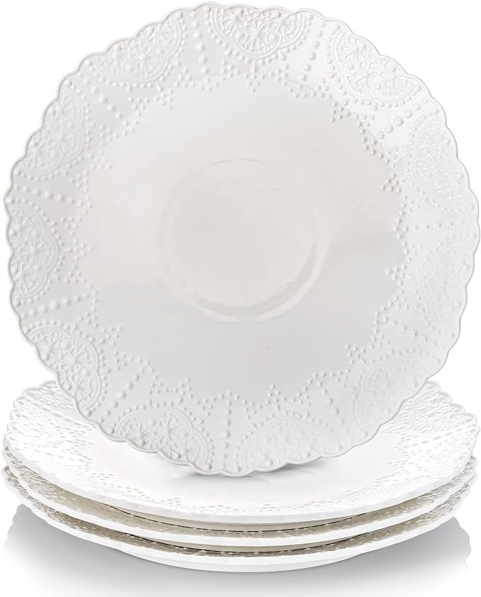 AVLA 4 Pack Ceramic Dinner Plates, Large Porcelain Serving Dish, 11.5 In White Round Salad Desser... | Amazon (US)