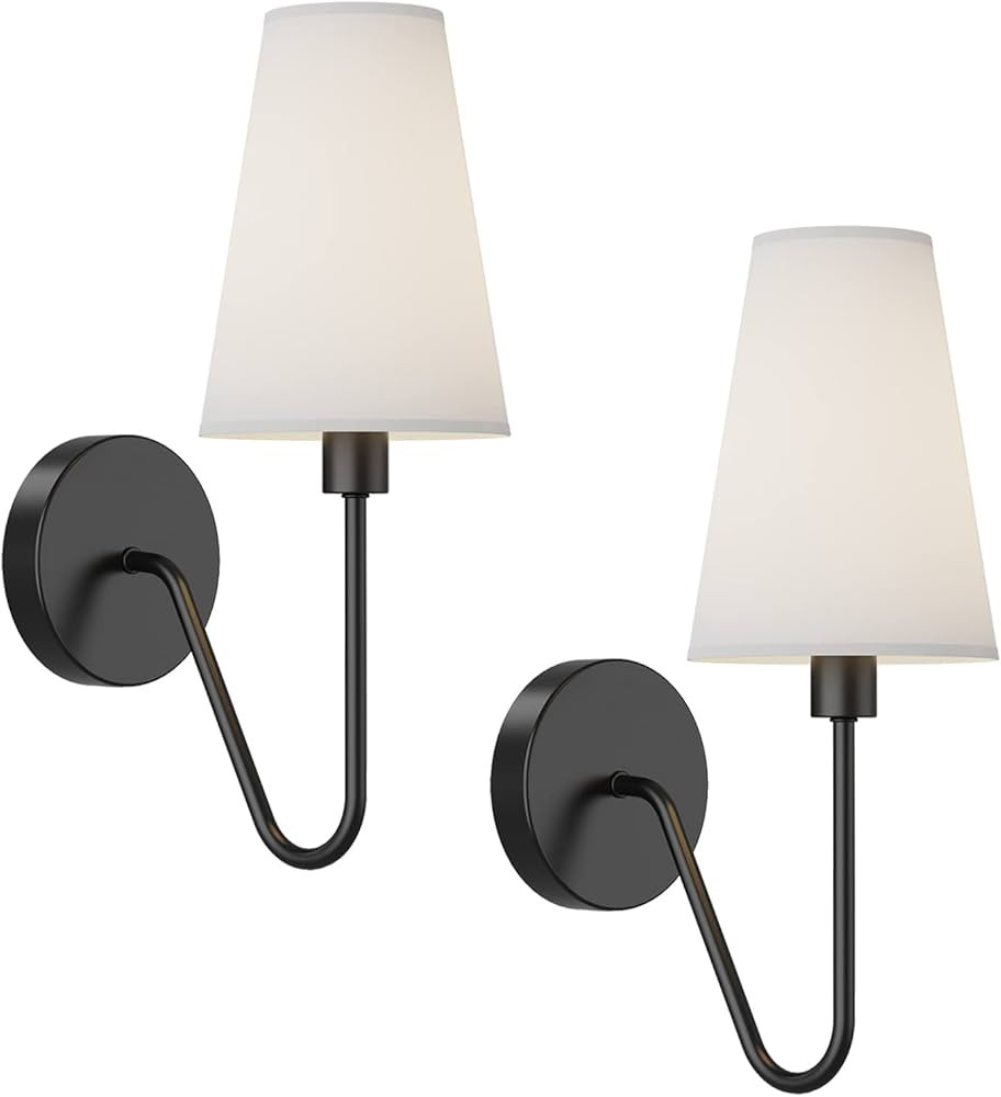 Electro bp;Single Head Classic 1 Light Wall Sconce Lighting Fixture Black with Beige White Linen Fab | Amazon (US)