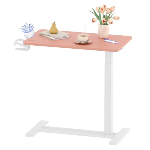 FLEXISPOT H7 Adjustable Overbed Bedside Table with Wheels Pneumatic Mobile Standing Desk Laptop Desk Rolling Computer Cart Movable Overbed Table Hospital Home Use(27.6" W x 15.7" D, Pink) | Amazon (US)