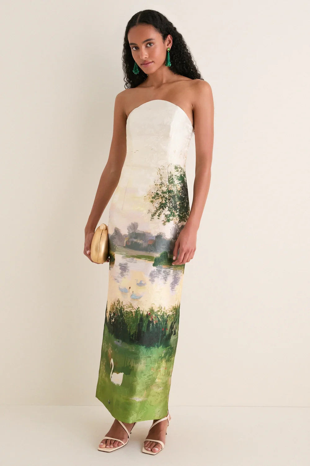 Serene Print Ava Jacquard Bustier Midi Dress | Tuckernuck (US)