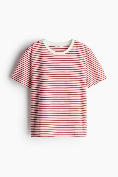 Cotton T-shirt - Round Neck - Short sleeve - Red/striped - Ladies | H&M US | H&M (US + CA)